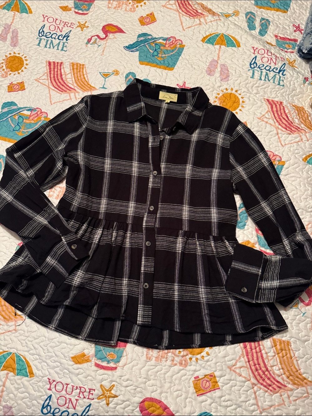 Love Notes Black & White Plaid Peplum Flannel